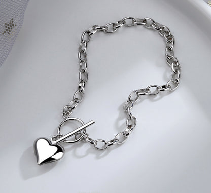 Heart Pendant 925 Sterling Silver Plated Chain Necklace Bracelet Women Jewellery