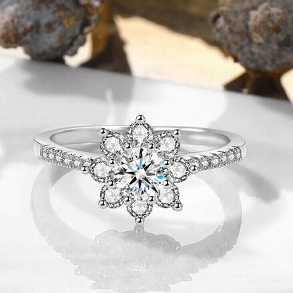 925 Sterling Silver Crystal Snowflake Adjustable Ring Jewellery Christmas Gift