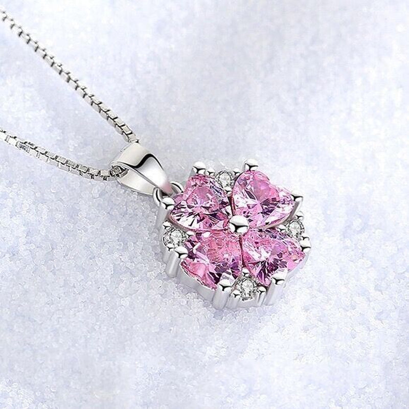 925 Sterling Silver Crystal Pink Heart Pendant Necklace Women Jewellery Gift UK