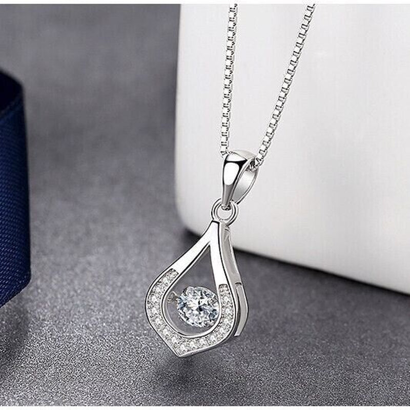 925 Sterling Silver Crystal Water Drop Pendant Necklace Women Girls Jewellery UK