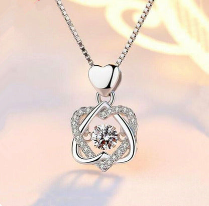 Heart Twisted Crystal Pendant 925 Sterling Silver Necklace Womens Jewellery Gift