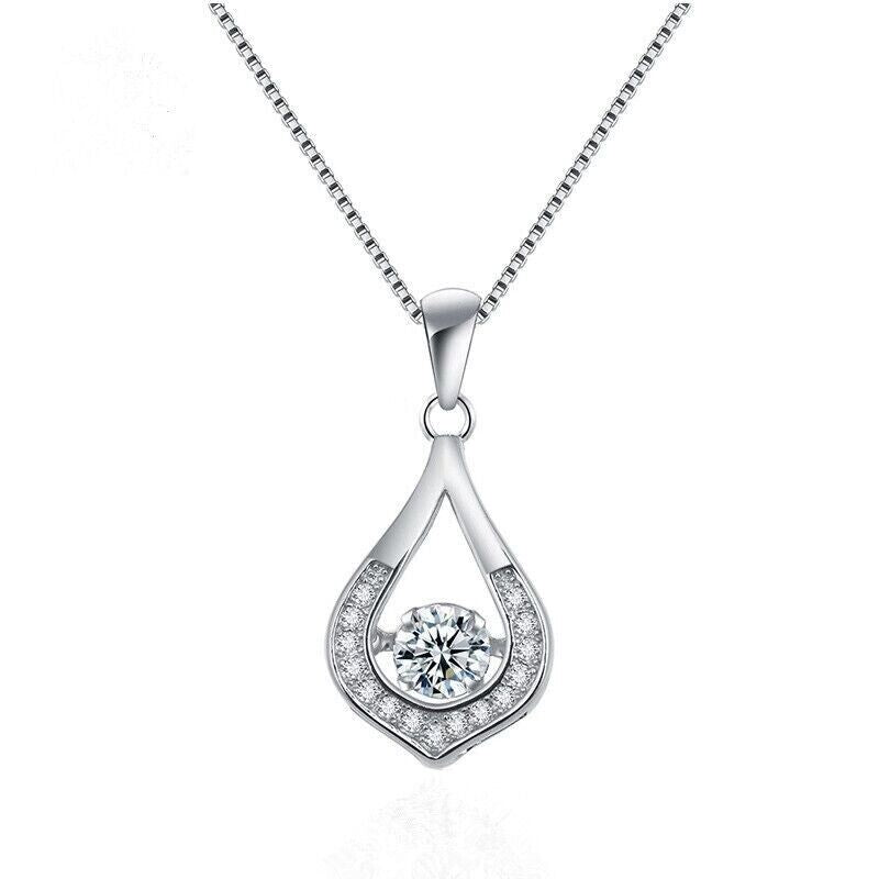 925 Sterling Silver Crystal Water Drop Pendant Necklace Women Girls Jewellery UK