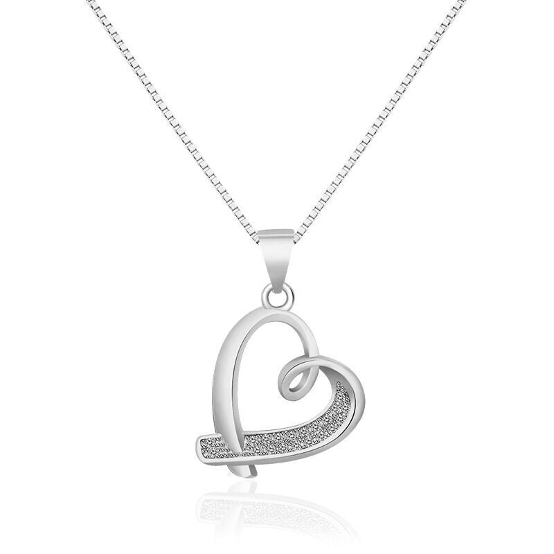 925 Sterling Silver Crystal Heart Pendant Necklace Women Girls Jewellery Gift