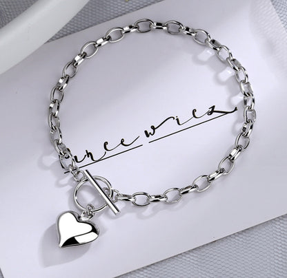 Heart Pendant 925 Sterling Silver Plated Chain Necklace Bracelet Women Jewellery