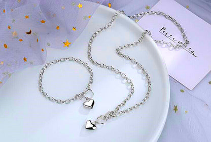 Heart Pendant 925 Sterling Silver Plated Chain Necklace Bracelet Women Jewellery