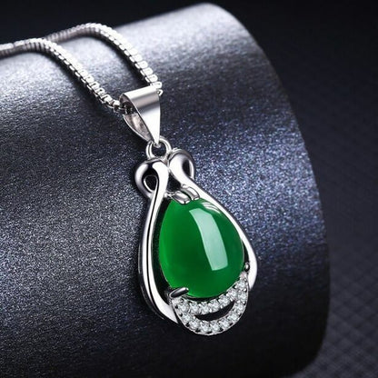 925 Sterling Silver Crystal Water Drop Jade Pendant Necklace Women Jewellery UK